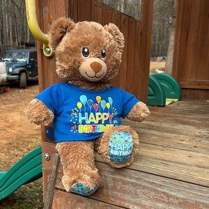 Build-A-Bear Brown Teddy with Blue Happy Birthday Shirt 2019 EDITION 16”